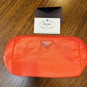 Authentic Prada  Large Coral Nylon Makeup Bag with Authentication Card
